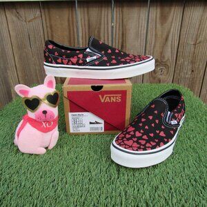 Vans NEW Classic Slip-On 'Valentine's Hearts' Black w/ Red hearts